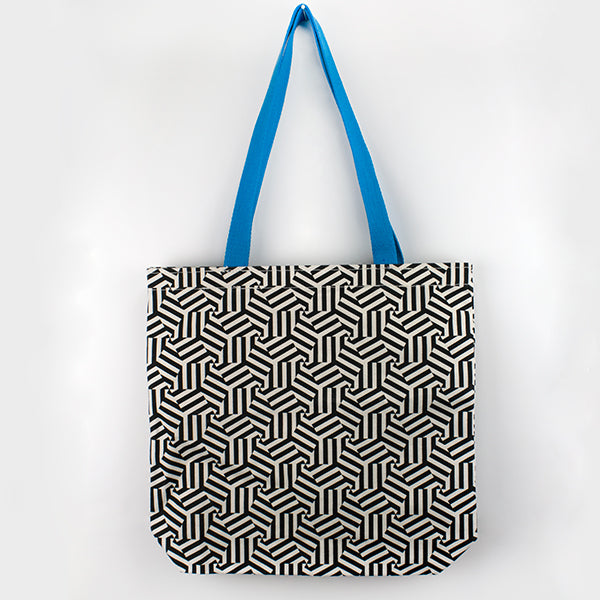 Hexagon Blue Handle Tote Bag