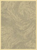 Screenprint of swirling fine tan lines like cell growth patterns on a pale gold ground