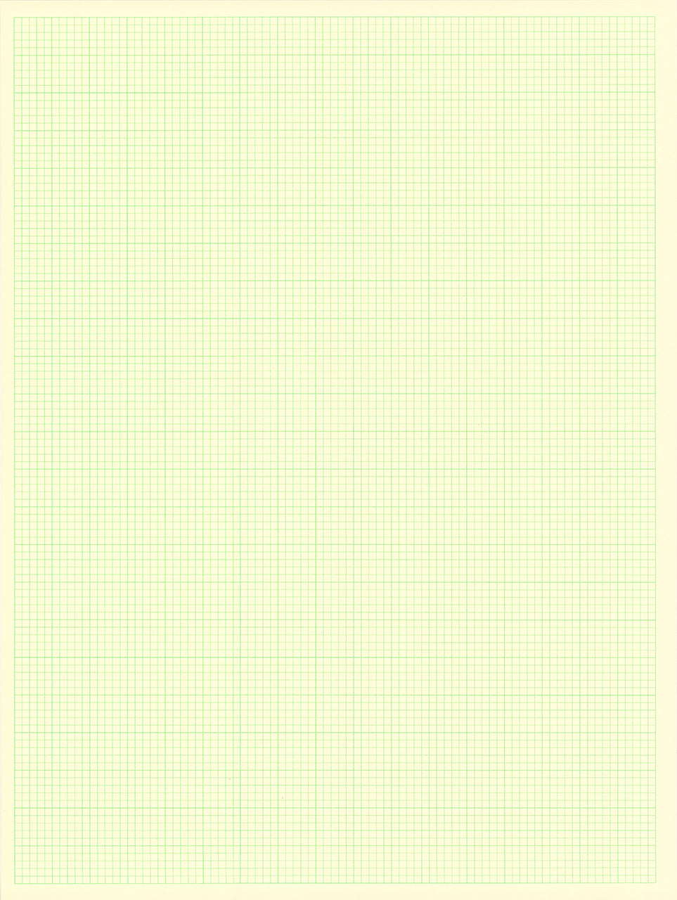 Screenprint of a pale green square grid with heavier lines every fifth square, on cream paper