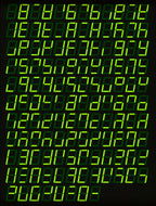 Screenprint of rows of lime green seven-segment display glyphs on black
